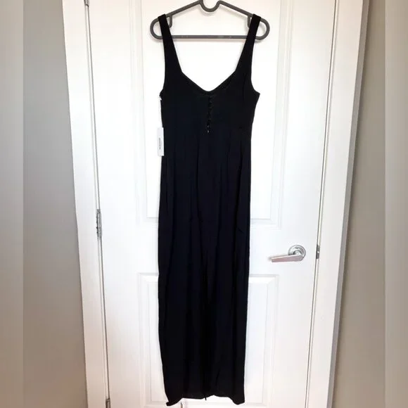 NEW NWT Reformation Reverie Dress Black Midi Button 4 - Picture 9 of 12